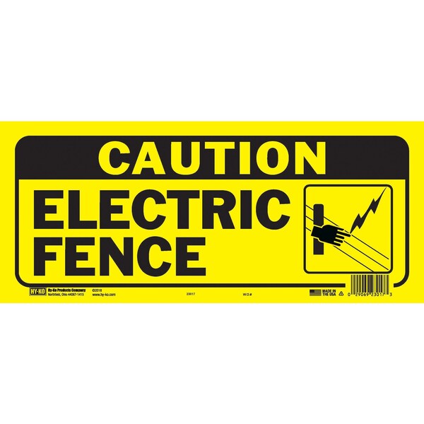 Hy-Ko Caution Electric Fence Sign 6" x 14", 5PK A23017 - main